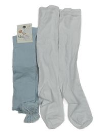 2x podkolenky - světlemodré žebrované s třásněmi + bílé