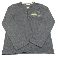 Tmavomodré melírované triko s nápisem a knoflíky