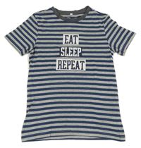 Tmavomodro-šedé pruhované tričko s nápisem Pocopiano