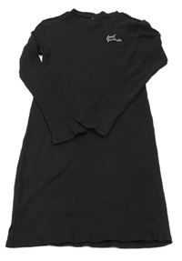Černé žebrované elastické šaty s nápisem Page One Young