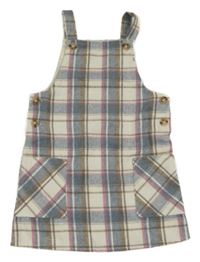 Smetanovo-modro-hnědé kostkované vlněné šaty Primark