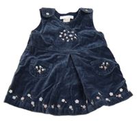 Tmavomodré manšestrové šaty s výšivkami květů H&M