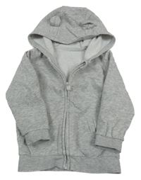 Šedá melírovaná propínací mikina s kapucí s oušky George