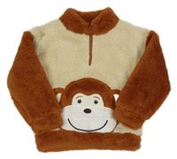 Nové - Béžovo-hnědá chlupatá mikina s opicí Dunnes