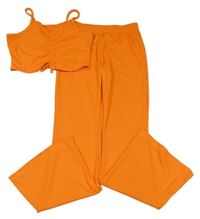 2set - Neonově oranžové žebrované flare legíny + crop top Shein