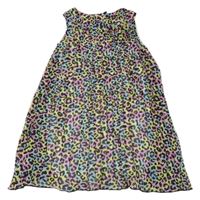 Růžovo-světlemodro-žluté plisované šifonové šaty s leopardím vzorem Kiki&Koko