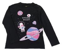 Černé triko s planetami a jednorožcem OVS