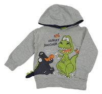 Šedá melírovaná mikina s dinosaury a kapucí Kiki&Koko