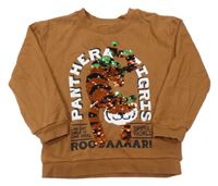 Hnědá mikina s tygrem z překlápěcích flitrů H&M
