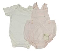 2 set - Bílé body + světlerůžové kostkované laclové kraťasy zn. Mothercare