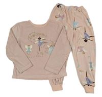 Starorůžové sametové pyžamo s baletkami a nápisem Primark