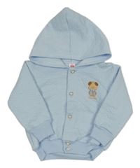 Světlemodrá vzorovaná propínací mikina s pejskem a kapucí 