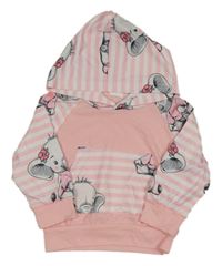 Světlerůžová lehká mikina s pruhy a slony a kapucí 