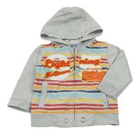 Šedo-barevná pruhovaná propínací mikina s Cars a kapucí Disney