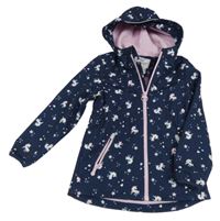 Tmavomodrá sofhshellová bunda s jednorožci a kapucí C&A