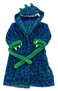Modro-zelený vzorovaný chlupatý župan s kapucí - dinosaurus M&S