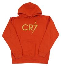 Červená mikina s nápisem a kapucí 