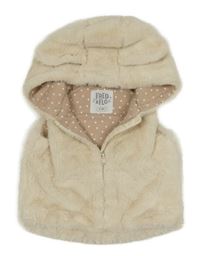 Smetanová kožešinová podšitá vesta s kapucí F&F