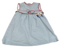 Nové - Světlemodré pruhované šaty s páskem a mašlí 
