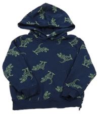 Tmavomodrá mikina s dinosaury a kapucí H&M