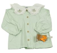 Nové - mintová halenka s límečkem s výšivkou 