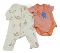 2 set - bílý overal s Púem + oranžovo-bílé pruhované body s chobotnicí 