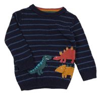 Tmavomodrý pruhovaný svetr s dinosaury Nutmeg