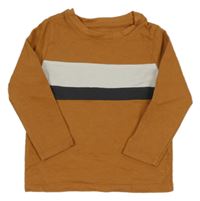 Hnědé triko s bílým a šedým pruhem C&A