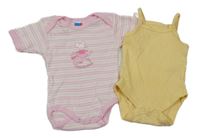 2x body - žluté puntíkaté + růžovo-bílé pruhované s myškou 