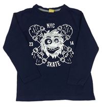 Tmavomodré triko s příšerkou a skateboardy Kiki&Koko