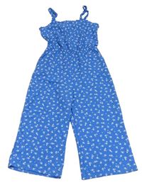 Modrý květovaný kalhotový culottes overal Primark