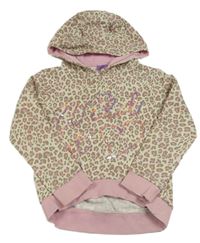 Bílo-růžovo-hnědá mikina s leopardím vzorem a kapucí F&F