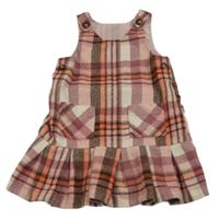 Růžovo-bílo-hnědé kostkované laclové vlněné šaty Matalan