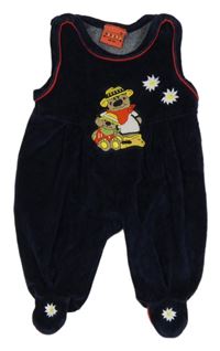 Tmavomodré sametové dupačky s medvědy 