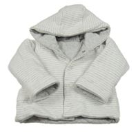 Bílo-šedá pruhovaná zateplená propínací oboustranná mikina s kapucí M&S