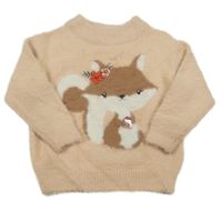 Růžový chlupatý svetr s liškou C&A