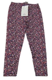 Nové - Tmavomodro-růžové květované legíny Topolino