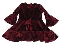 Vínové sametové šaty s mašlí 