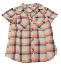 Světlešedo-růžovo-oranžová kostkovaná halenka H&M