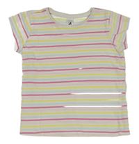 Bílo-růžovo-barevné pruhované tričko C&A