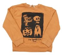 Oranžovo-černá mikina s duchy a lebkami H&M