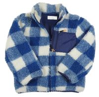 Tmavomodro-bílá kostkovaná huňatá bunda H&M