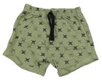 Khaki-černé teplákové kraťasy s lebkami Benetton