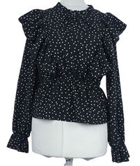 Dámská černá puntíkovaná crop halenka s volánky Shein 