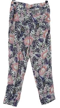 Dámské bílo-růžovo-fialové květované volné kalhoty H&M