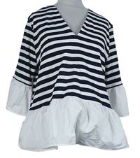 Dámská tmavomodro-bílá pruhovaná peplum halenka 