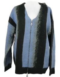 Dámský světlemodro-khaki pruhovaný propínací oversized svetr The Ragged Priest 