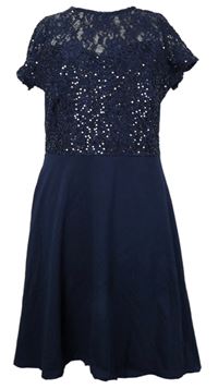 Dámské tmavomodré šaty s krajkovým živůtkem s flitry Dorothy Perkins 