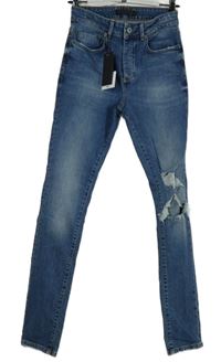 Dámské modré skinny rifle s dírami Mennace vel. 28R