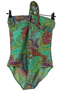 Dámské modro-zeleno-purpurové vzorované jednodílné plavky TU 